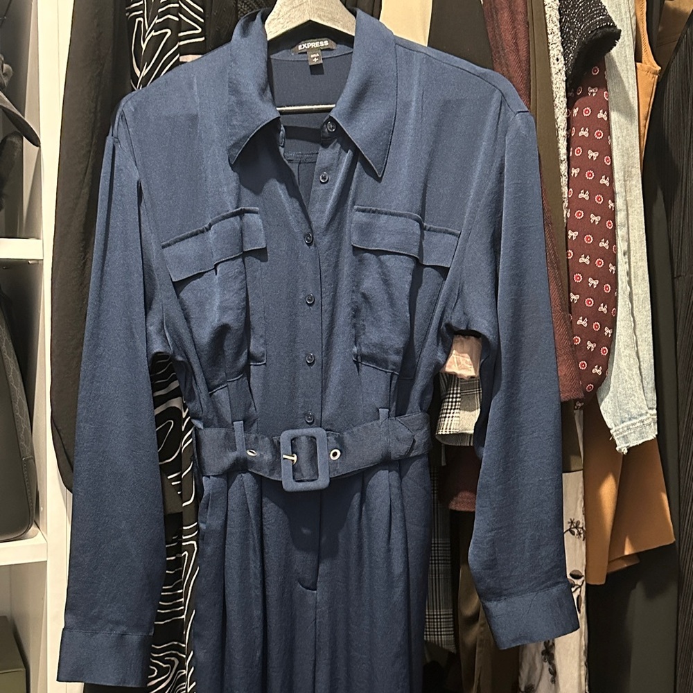 Express Silky Jumpsuit - Size Small - Dark Blue